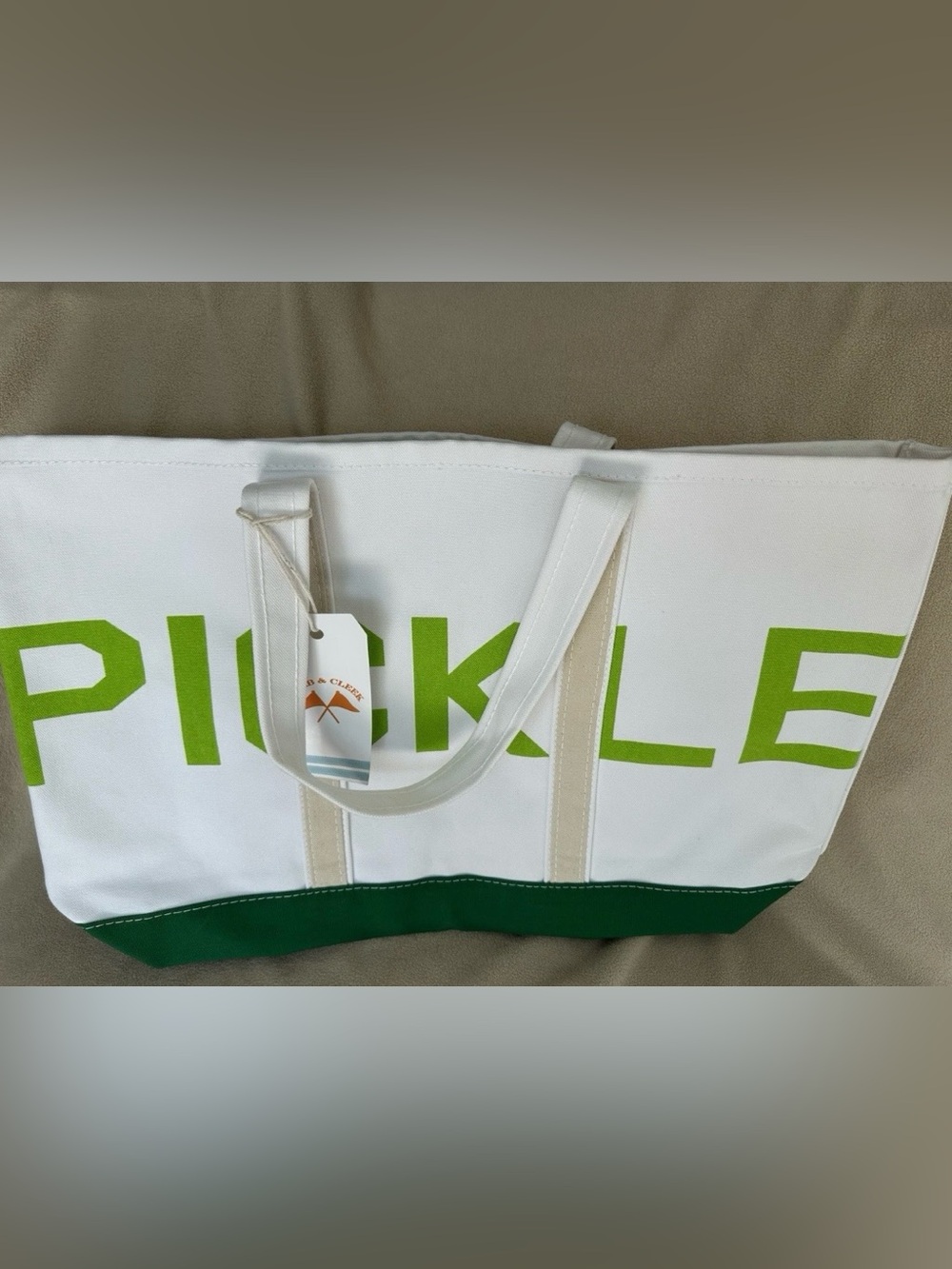 Crab & Cleek Pickleball Reusable Cotton Canvas Tote Bag Logo White/Green